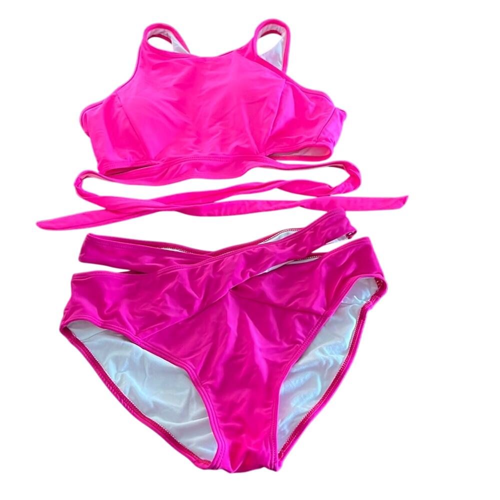 Tempt Me Spliced Pink 2 Pieced Bikini Swimsuit NWT Woman Size Large
